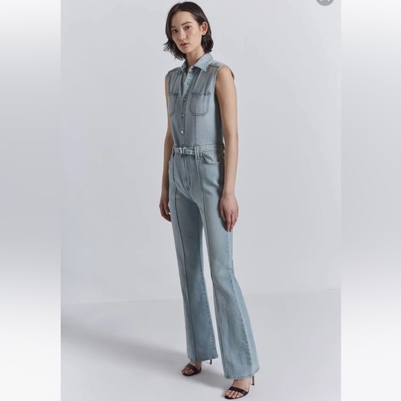 $368 NWT Current/Elliott Zenith Denim Jumpsuit Light Blue Size
